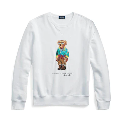 Ralph Lauren SS23 Bear Fleece Crewneck Pullover Sweatshirt White MNPOKNI16822719-100