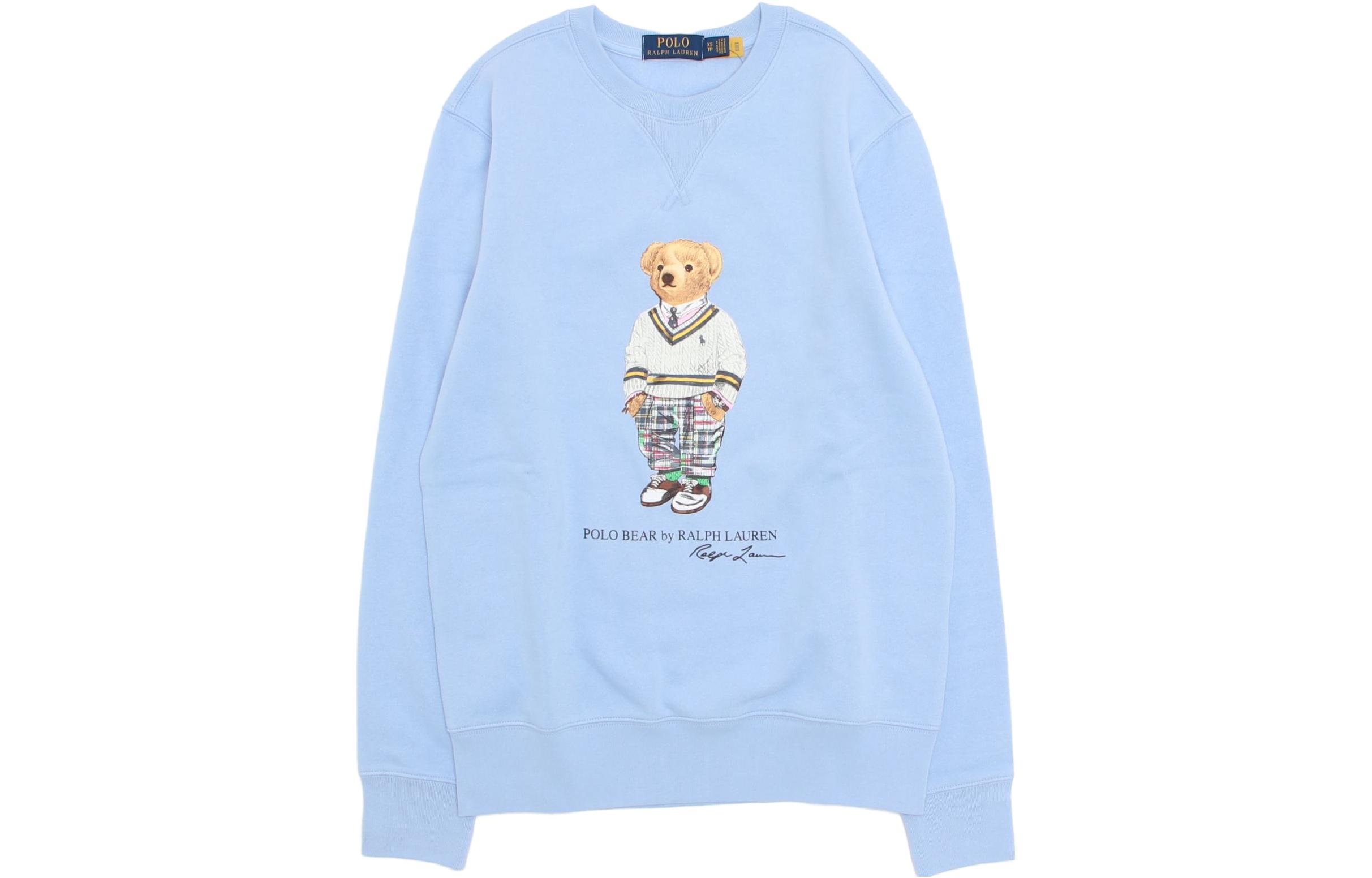Ralph Lauren SS23 Bear Print Crewneck Long Sleeve Sweatshirt - Light Blue MNPOKNI16822906-400