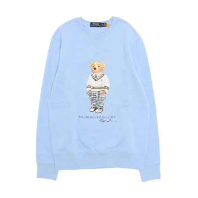 Ralph Lauren SS23 Bear Print Crewneck Long Sleeve Sweatshirt - Light Blue MNPOKNI16822906-400