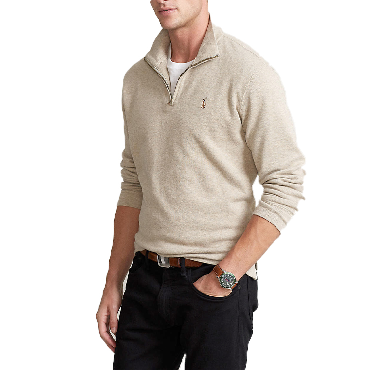 Shop 랄프 로렌 SS23 베이지 하프집 로고 자수 스웻셔츠 710857073-007