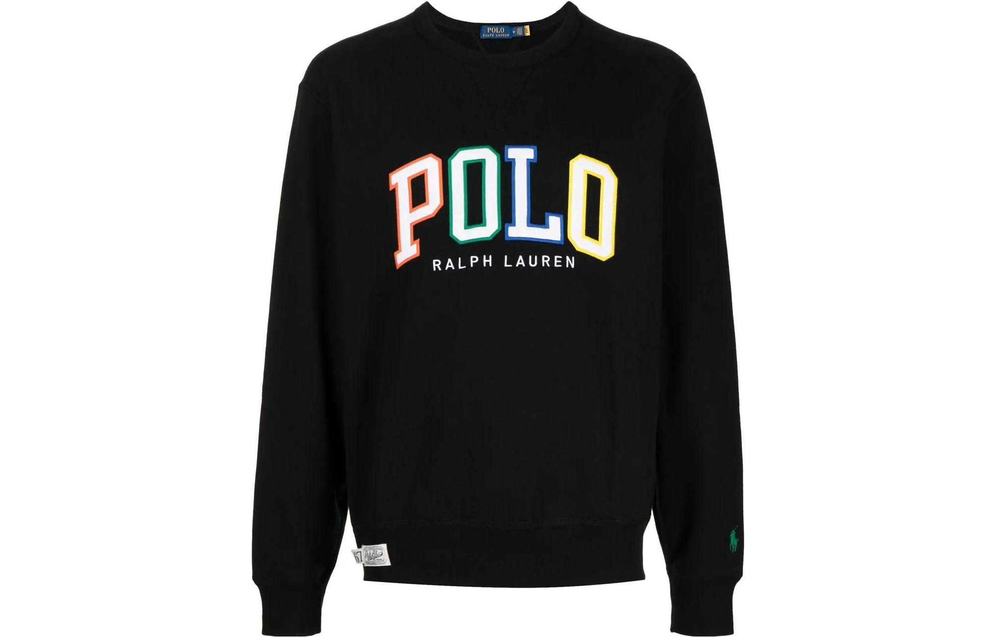 Ralph Lauren SS23 Black Crewneck Sweatshirt with Logo Print 710890191-001