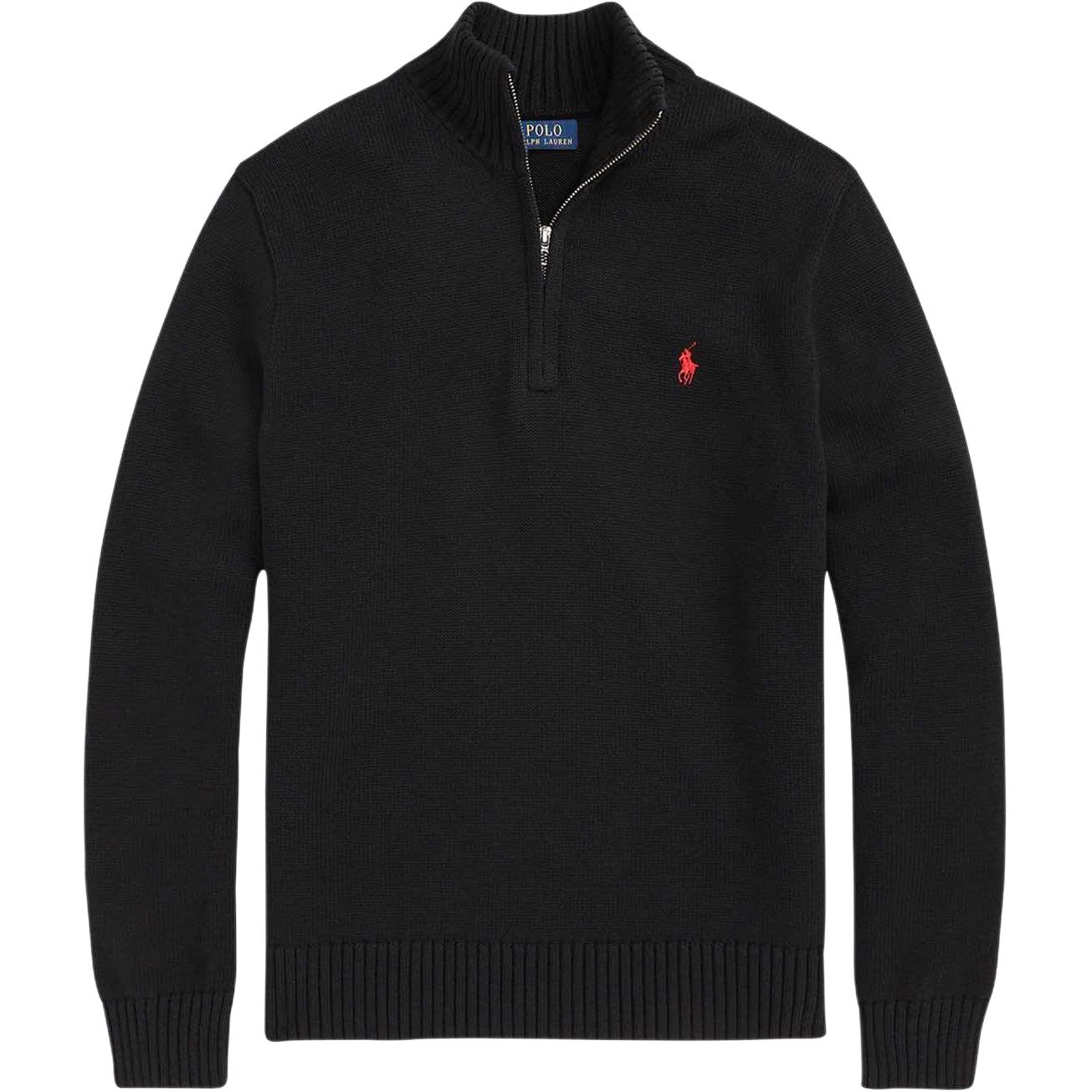 Ralph Lauren SS23 Black Half-Zip Pullover Sweatshirt with Logo Embroidery 710859939003-003
