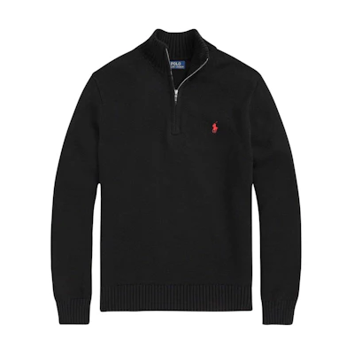Ralph Lauren SS23 Black Half-Zip Pullover Sweatshirt with Logo Embroidery 710859939003-003