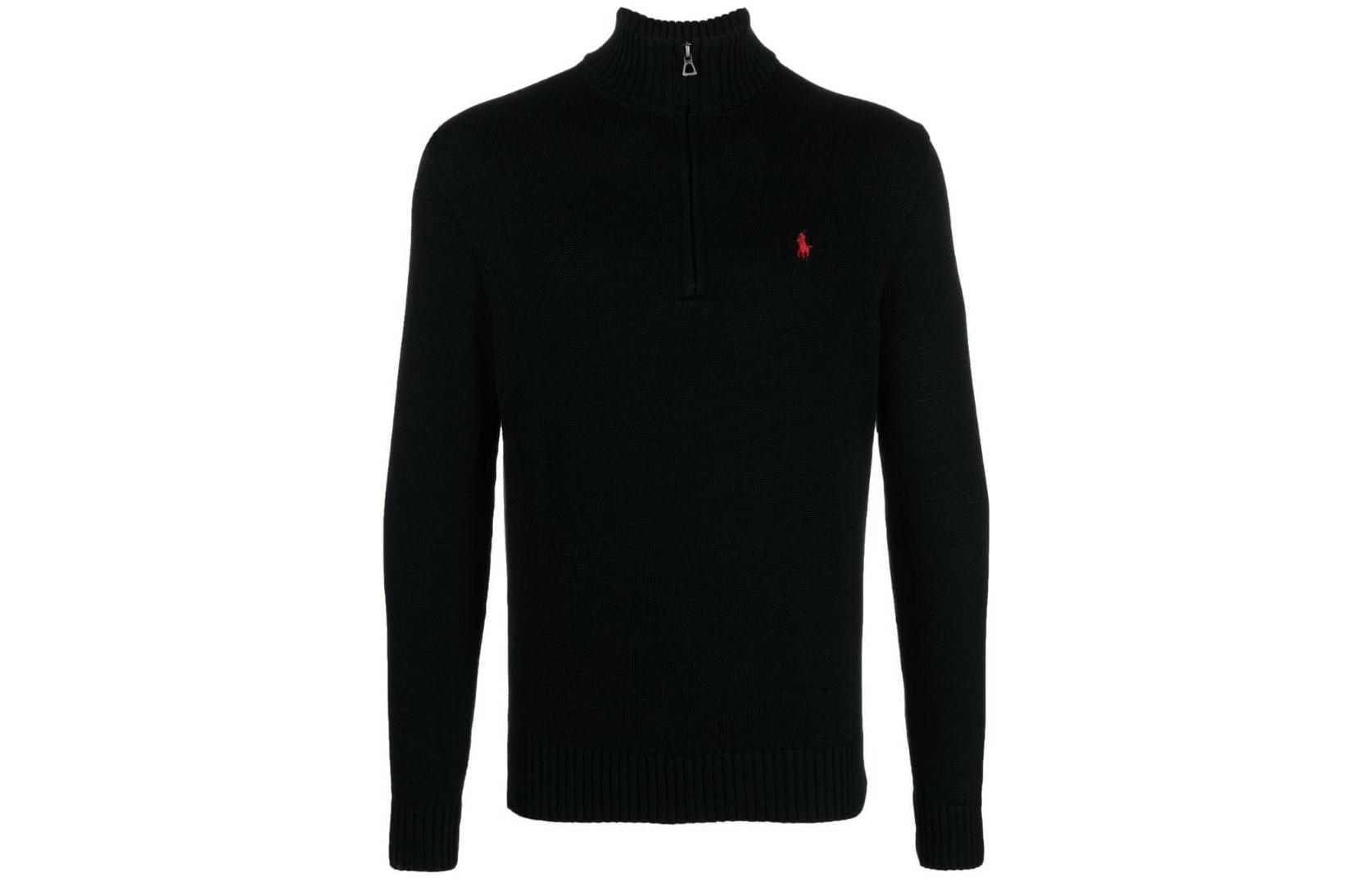 Order ラルフローレン SS23 ブラック ハーフジップ ロゴ刺繍スウェットシャツ 710859939003-003