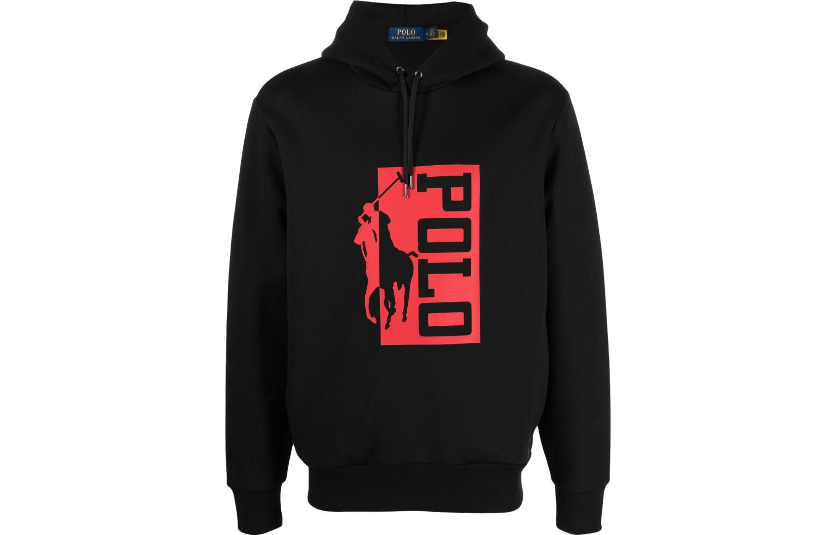 Ralph Lauren SS23 Black Hoodie with Logo Graphic Print 710909595-001