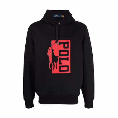 Ralph Lauren SS23 Black Hoodie with Logo Graphic Print 710909595-001