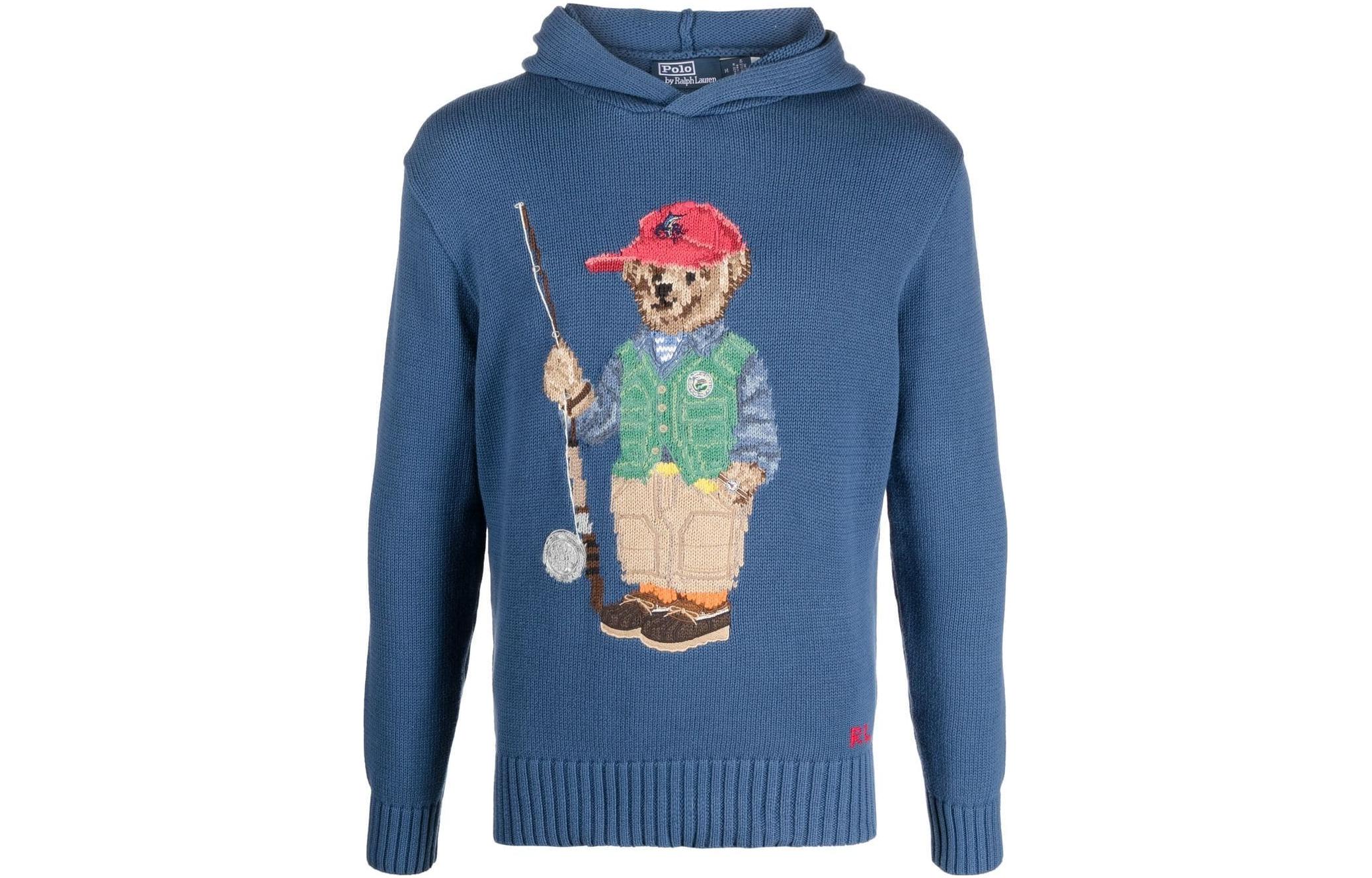 Ralph Lauren SS23 Blue Bear Knit Hoodie 710899223-001