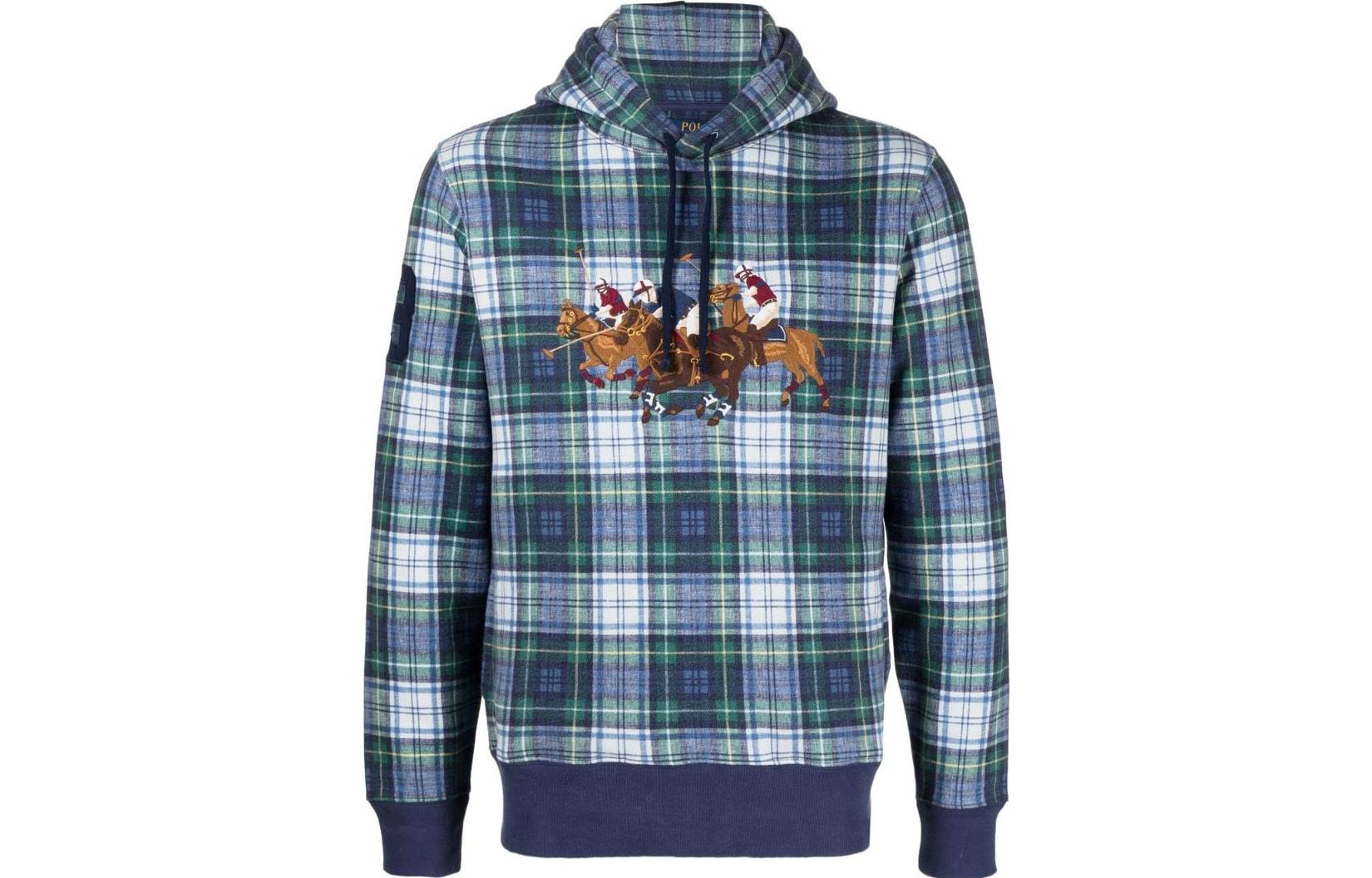 Ralph Lauren SS23 Blue Plaid Cartoon Embroidery Hoodie for Men 710881026-001