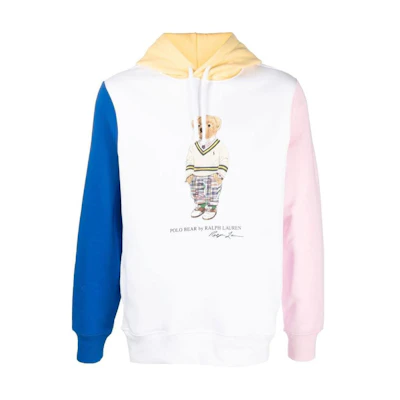 Ralph Lauren SS23 Colorblock Cartoon Bear Print Hoodie White ( Relaxed Fit) 710853351-007