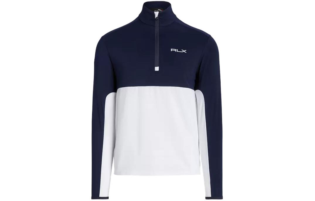 Ralph Lauren SS23 Colorblock Logo Print Stand Collar Sweatshirt Navy Blue Men MNXGKNI1AD20012-410