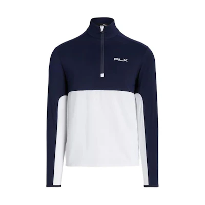 Ralph Lauren SS23 Colorblock Logo Print Stand Collar Sweatshirt Navy Blue Men MNXGKNI1AD20012-410