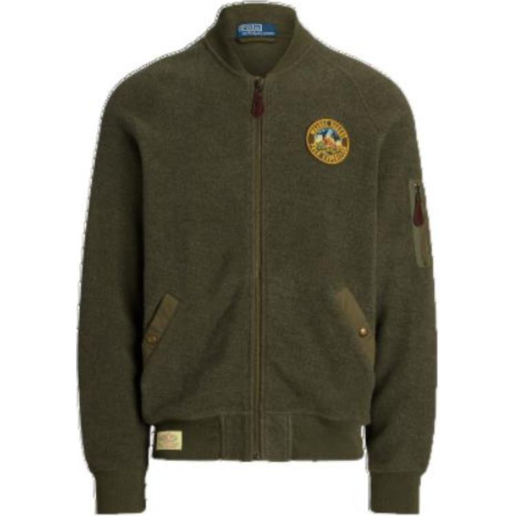 Ralph Lauren SS23 Embroidered Fleece Aviator Jacket Men’s Military Green MNPOKNI16822673-300