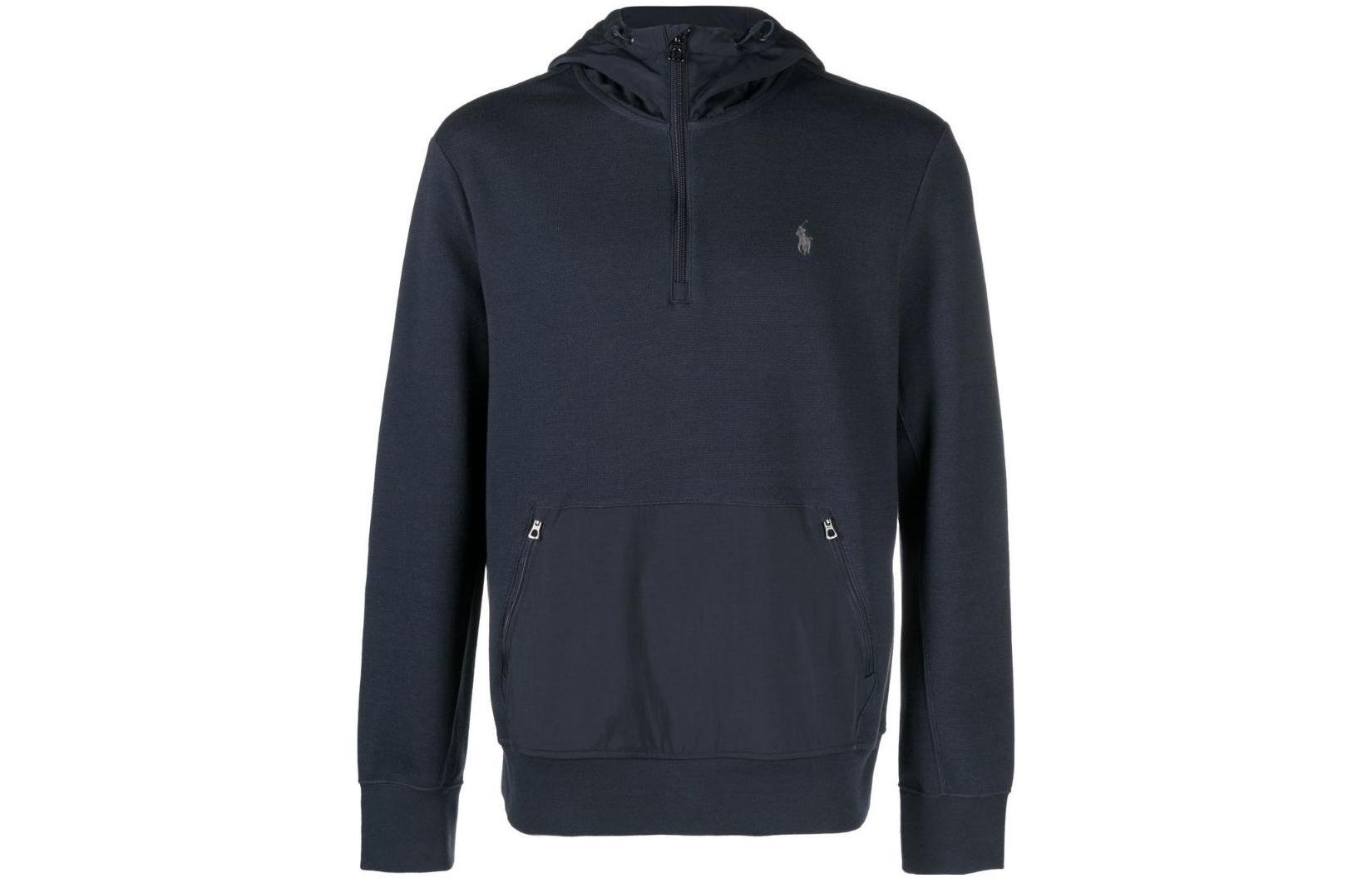 Ralph Lauren SS23 Embroidered Logo Half-Zip Hoodie Blue Men’s Long Sleeve 710A30040-001