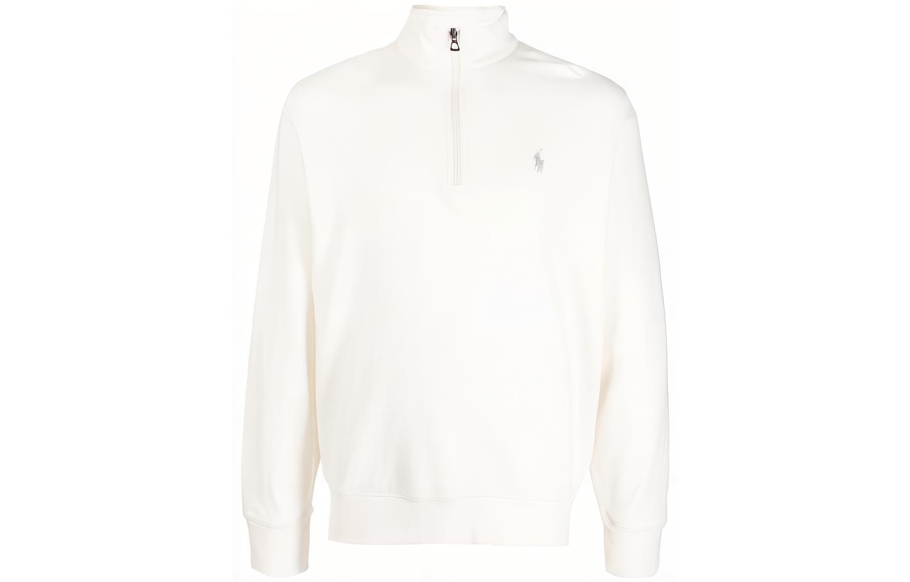 Ralph Lauren SS23 Embroidered Logo Half-Zip Pullover Sweatshirt White 710812963-046