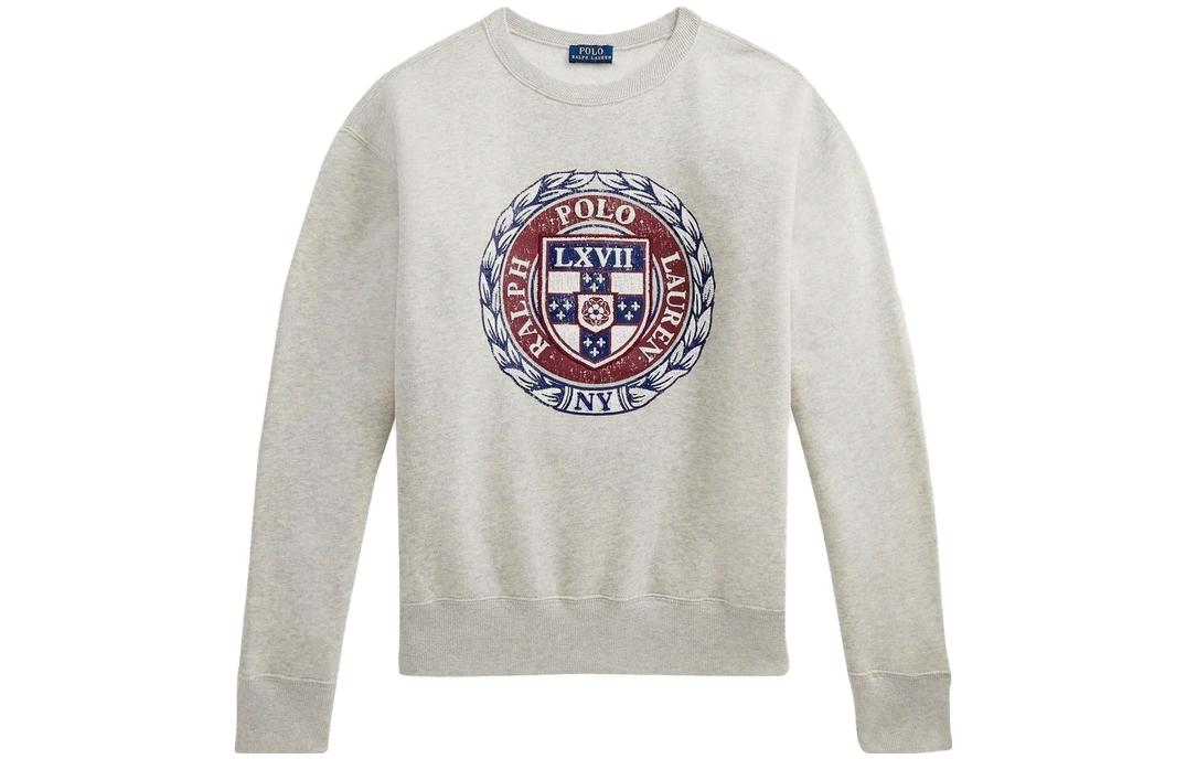 Ralph Lauren SS23 Geometric Print Letter Crewneck Sweatshirt Grey 211878805-001