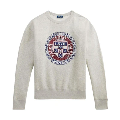 Ralph Lauren SS23 Geometric Print Letter Crewneck Sweatshirt Grey 211878805-001