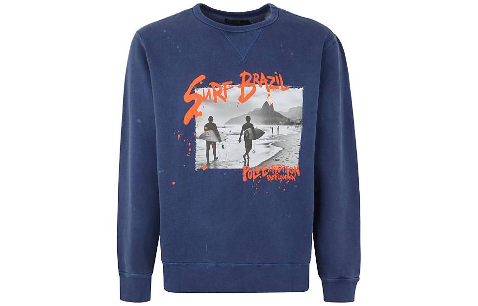 Ralph Lauren SS23 Graphic Print Crewneck Pullover Sweatshirt Blue 710904485-001