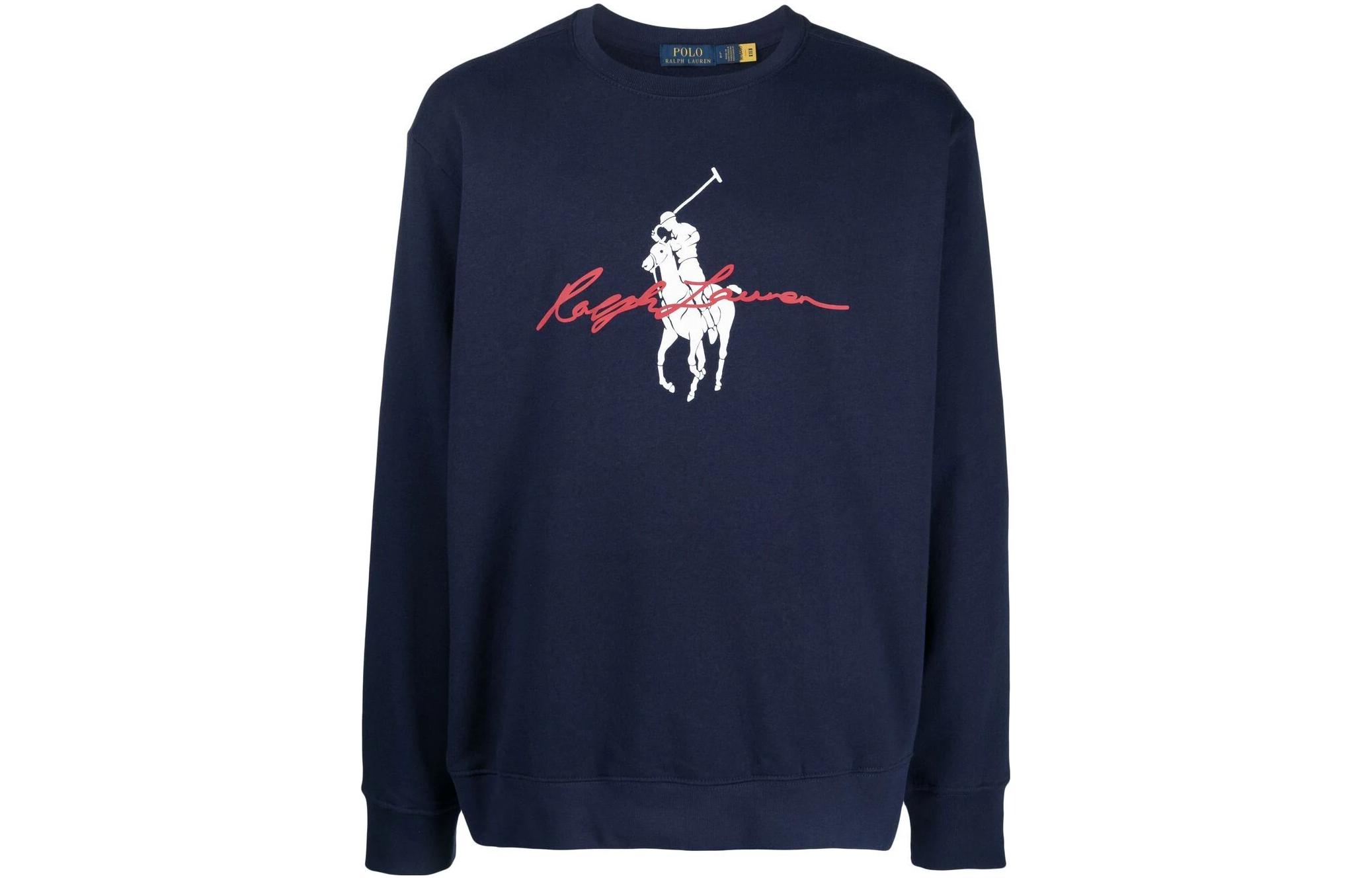 Ralph Lauren SS23 Graphic Print Crewneck Pullover Sweatshirt Blue 710839054-002