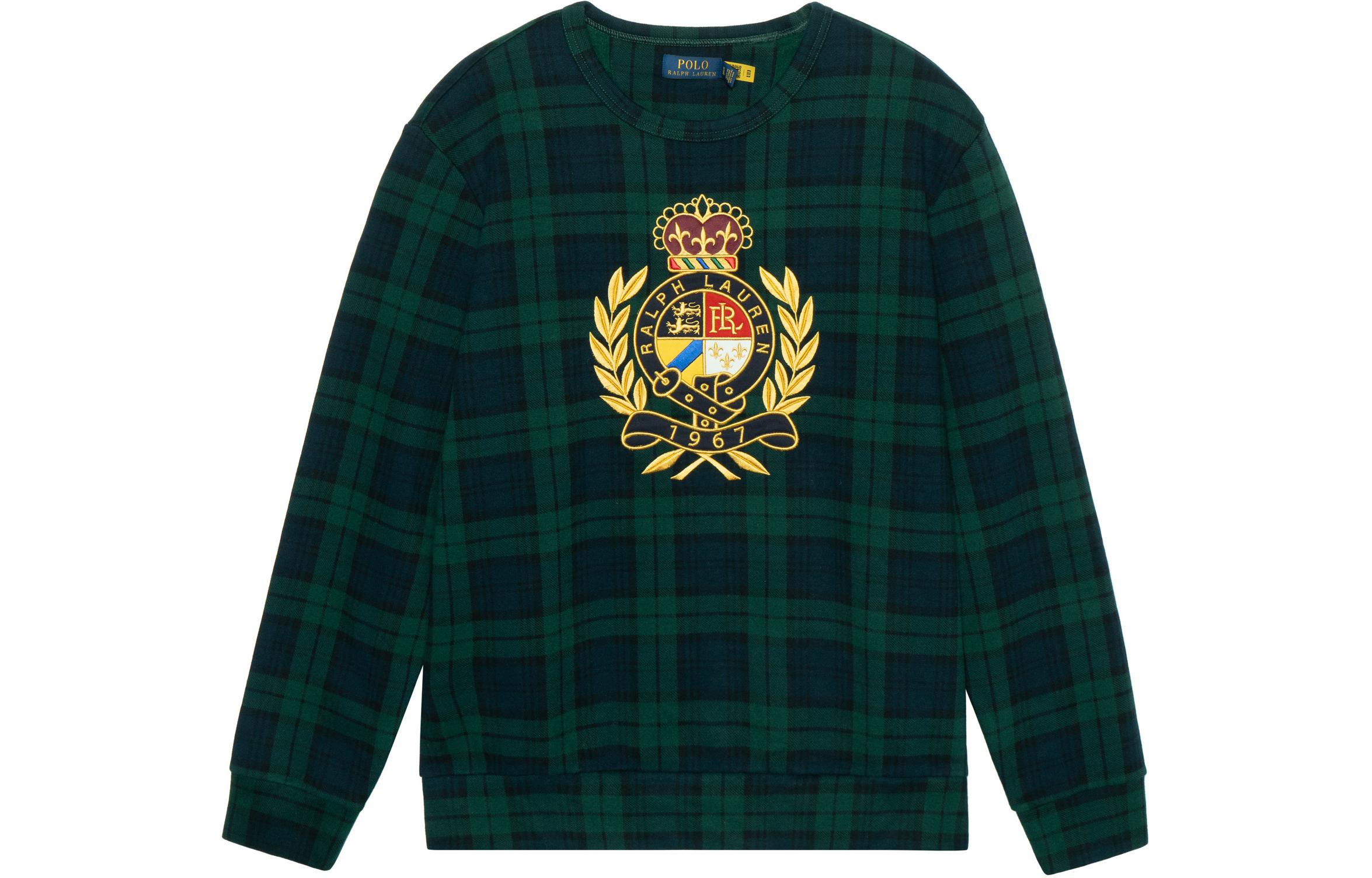 Ralph Lauren SS23 Green Plaid Embroidered Crewneck Sweatshirt 710861761-001
