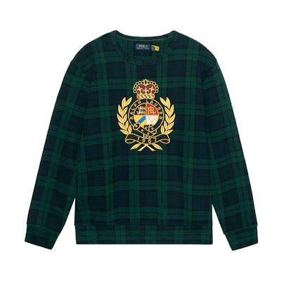 Ralph Lauren SS23 Green Plaid Embroidered Crewneck Sweatshirt 710861761-001
