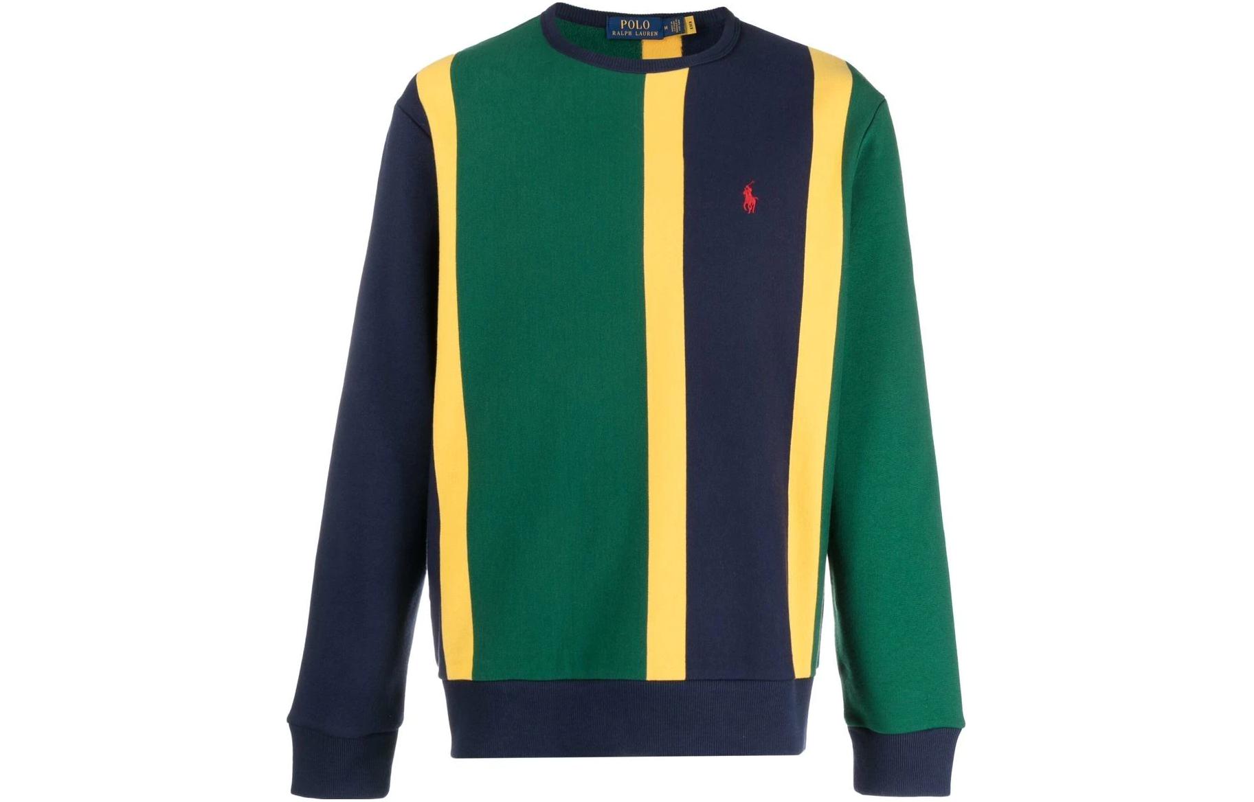 Ralph Lauren SS23 Green Striped Sweatshirt with Logo Embroidery 710870137-001