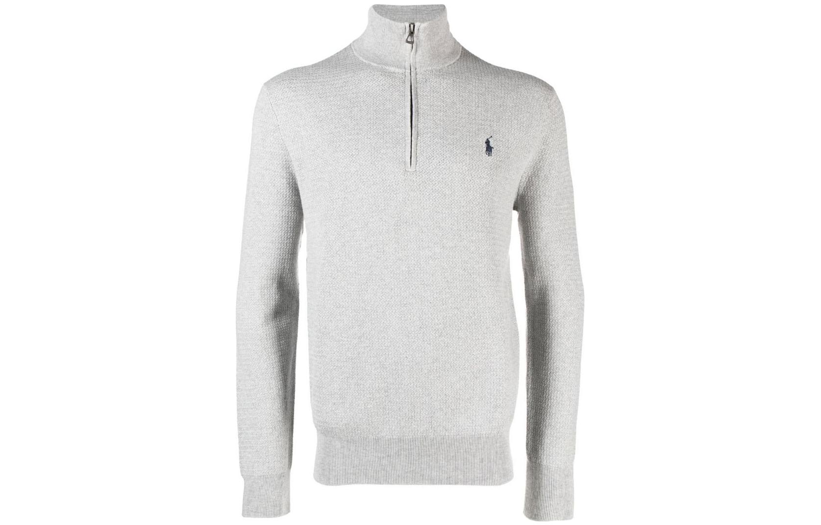 Ralph Lauren SS23 Half-Zip Pullover Sweatshirt Grey - Logo Print 710890549-002