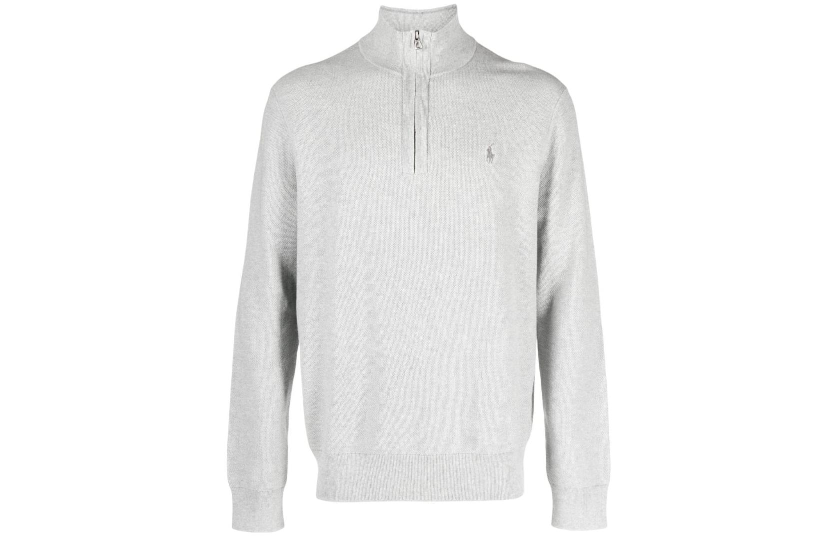 Ralph Lauren SS23 Half-Zip Pullover Sweatshirt Grey with Embroidered Logo 710914236-009