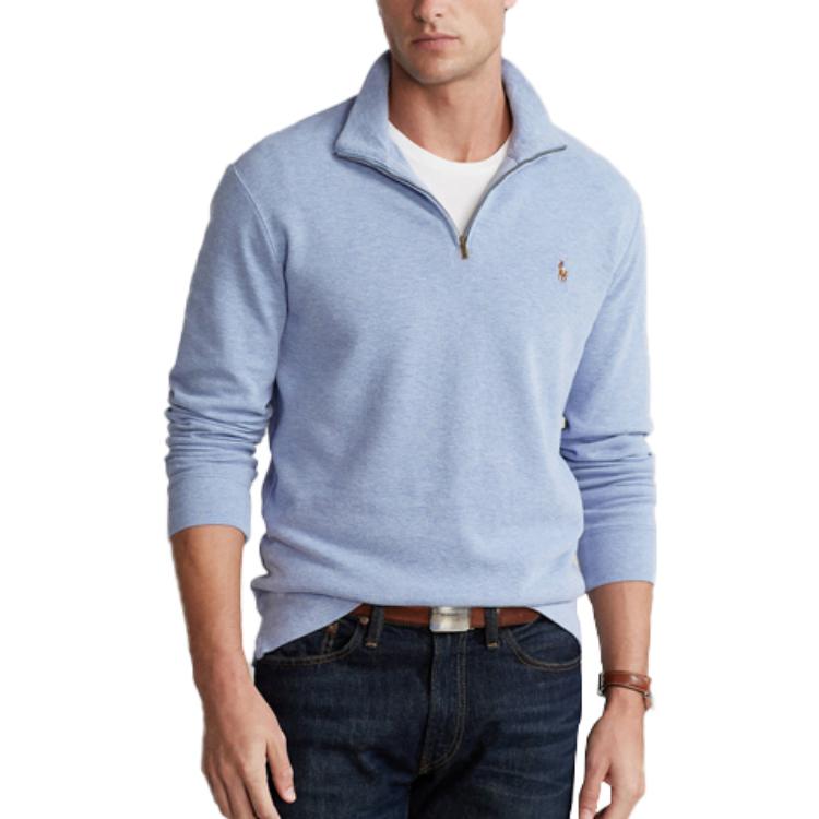 Shop Ralph Lauren SS23 Sweatshirt Half-Zip Logo Bordir Biru 710857073-008