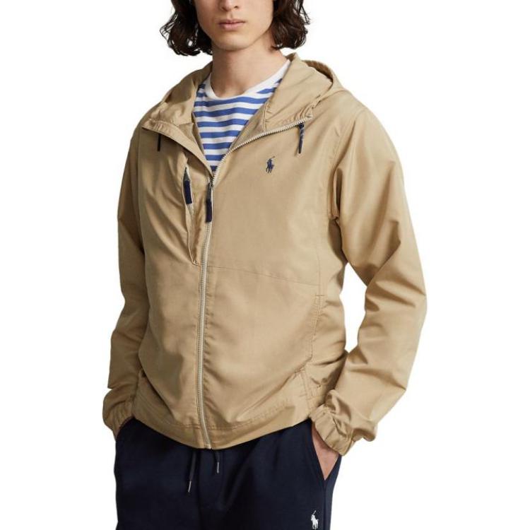 Ralph Lauren SS23 Khaki Solid Logo Embroidered Zip Hoodie Jacket CA5665816317144-KHAKI