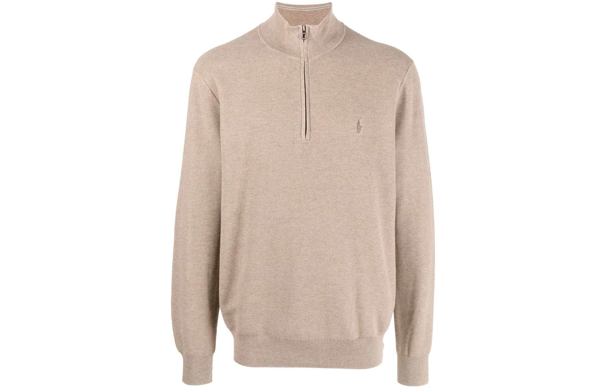 Ralph Lauren SS23 Light Brown Half-Zip High-Neck Pullover Sweatshirt 710888900-006