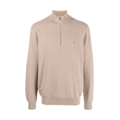 Ralph Lauren SS23 Light Brown Half-Zip High-Neck Pullover Sweatshirt 710888900-006