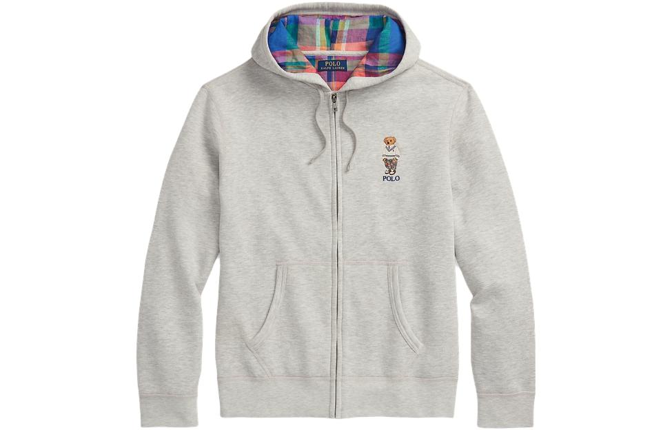 Ralph Lauren SS23 Logo Bear Embroidered Full-Zip Hoodie Grey MNPOKNI16822765-020