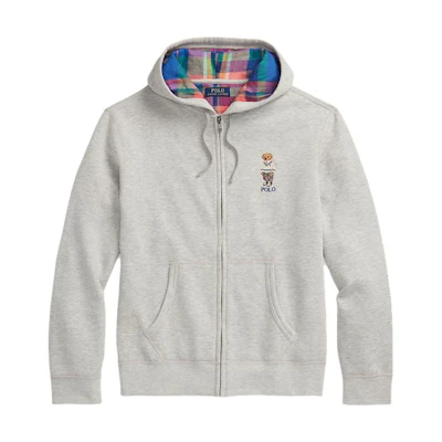 Ralph Lauren SS23 Logo Bear Embroidered Full-Zip Hoodie Grey MNPOKNI16822765-020