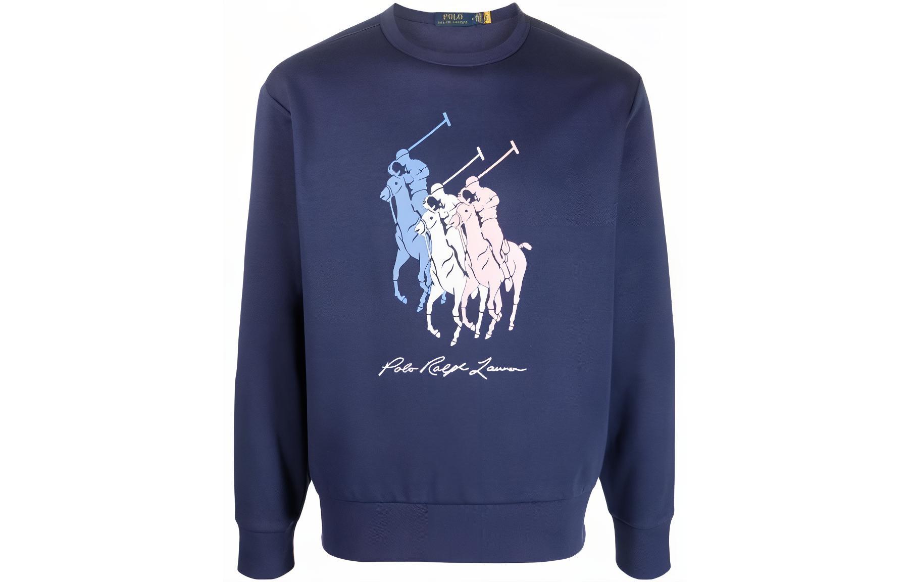 Ralph Lauren SS23 Logo Graphic Crewneck Long Sleeve Sweatshirt Navy Blue Men 710909590-001
