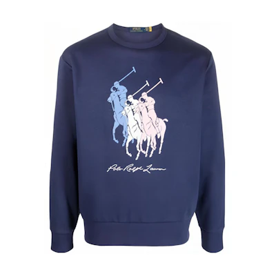 Ralph Lauren SS23 Logo Graphic Crewneck Long Sleeve Sweatshirt Navy Blue Men 710909590-001