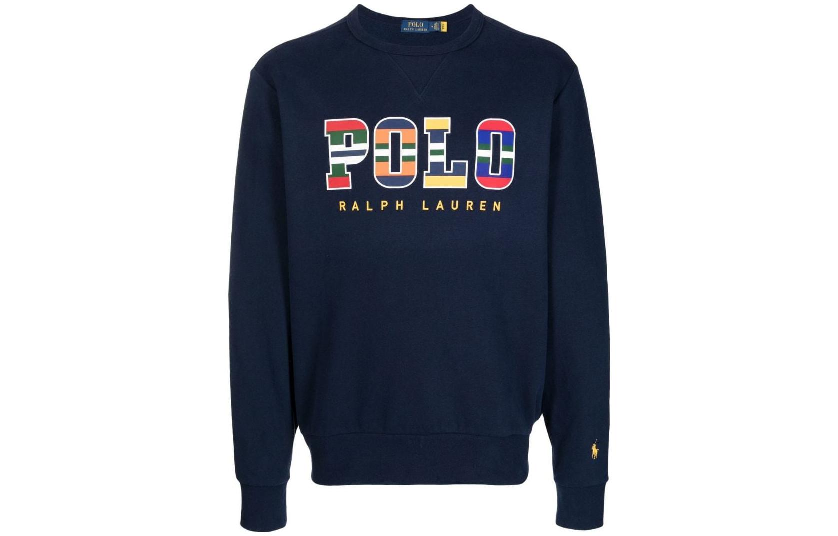 Ralph Lauren SS23 Logo Print Crewneck Long Sleeve Sweatshirt Navy Blue 710871234-002