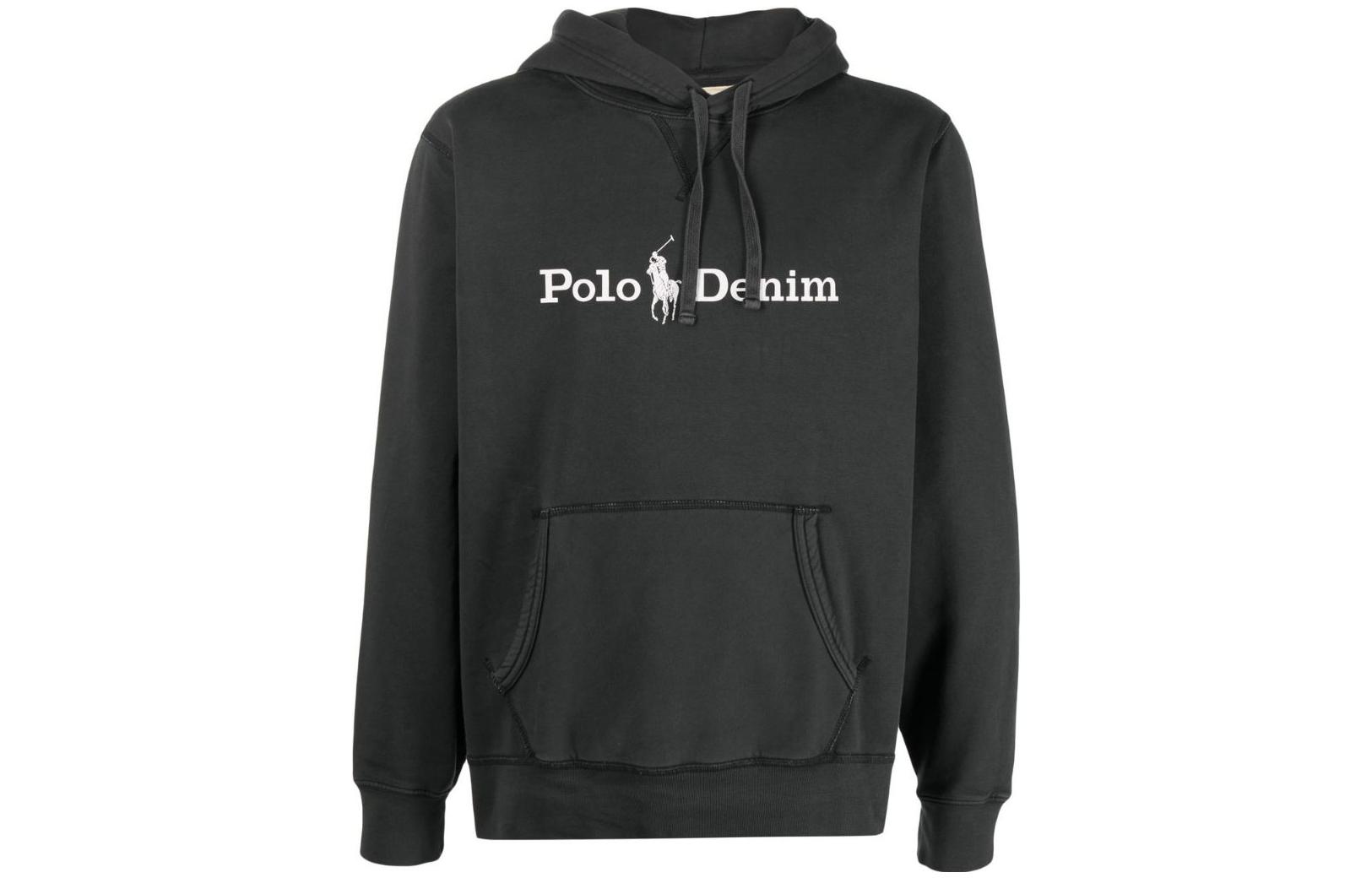 Ralph Lauren SS23 Logo Print Drawstring Hoodie Dark Grey 710877552-003