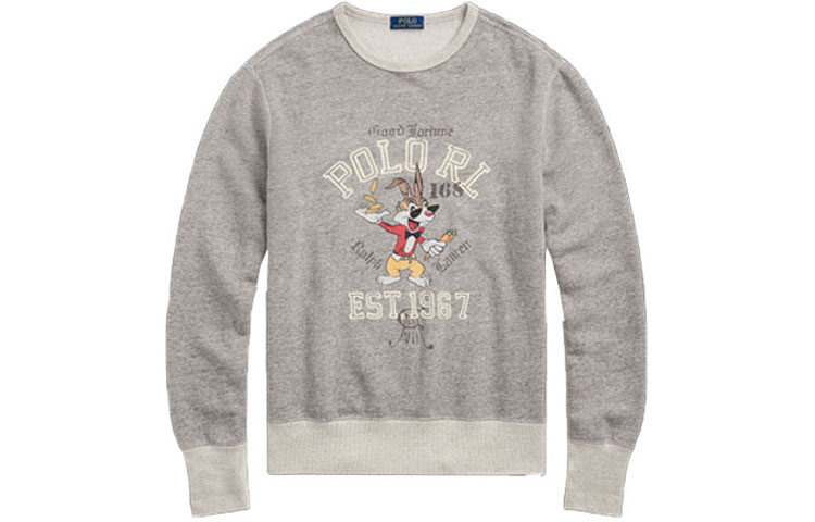 Ralph Lauren SS23 Lunar New Year Cartoon Print Crewneck Sweatshirt Grey Mens MNPOKNI16822604-020