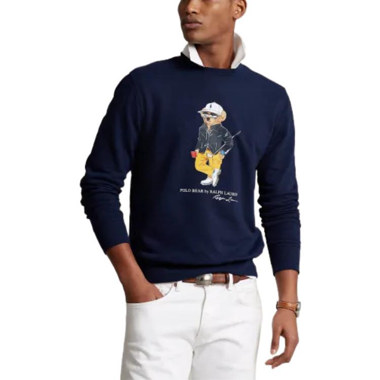 Shop 拉夫·勞倫 SS23 海軍藍小熊印花圓領長袖上衣 MNPOKNI16822793-410