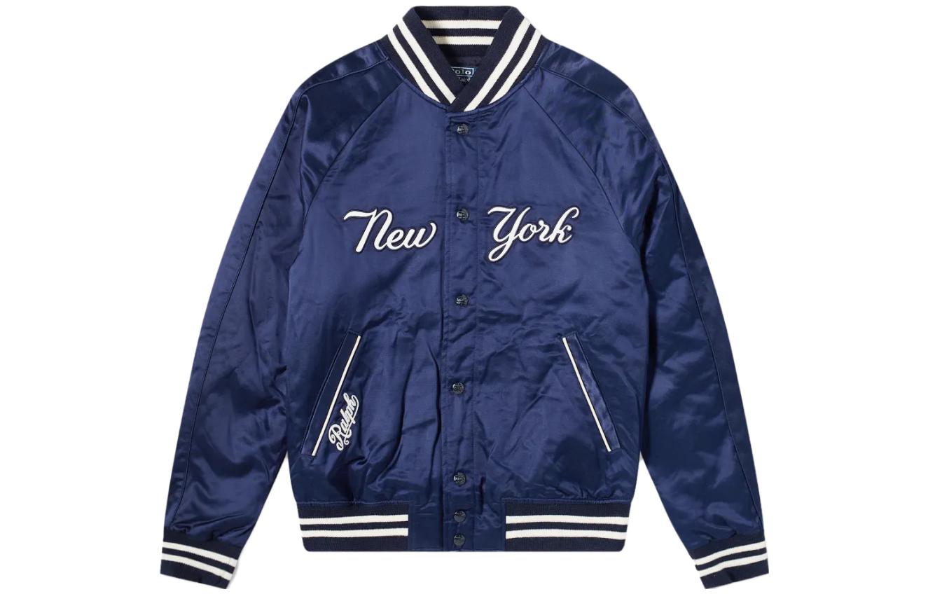 Ralph Lauren SS23 Navy Blue Embroidered Letter Baseball Collar Jacket Men’s 710810481-001