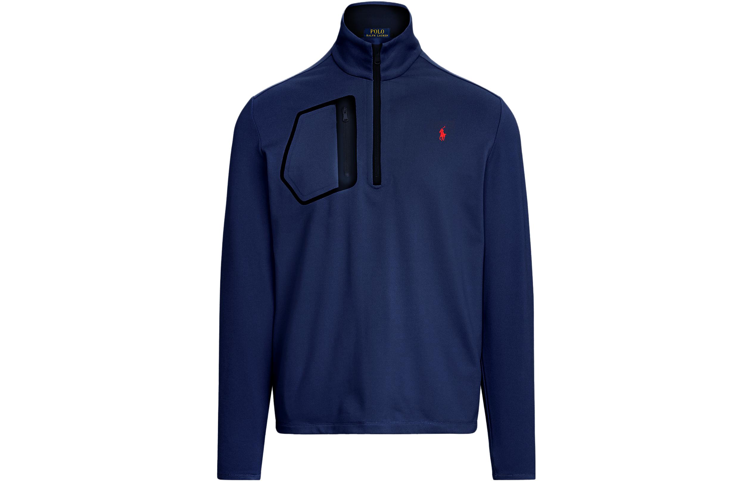 Ralph Lauren SS23 Navy Blue High-Neck Half-Zip Pullover Sweatshirt 710842975-001