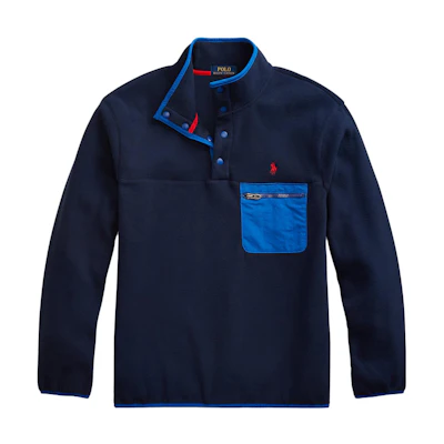Ralph Lauren SS23 Navy Blue Pullover Jacket with Chest Pocket and Zip Collar (Men) 710814529-002