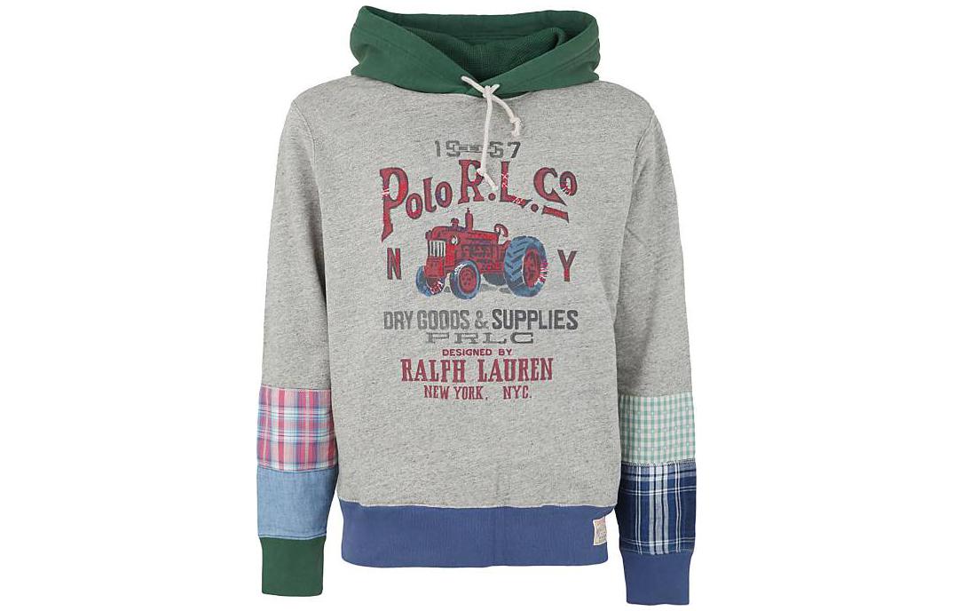 Ralph Lauren SS23 Patchwork Logo Print Long Sleeve Pullover Sweatshirt Grey Men 710900898-001