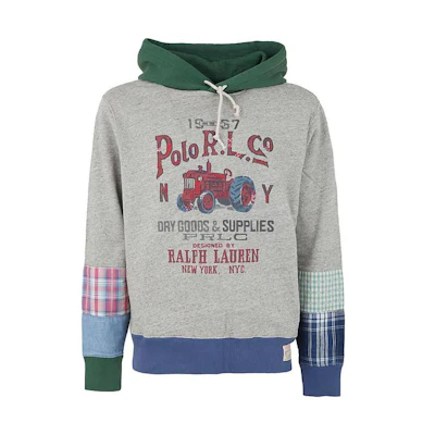 Ralph Lauren SS23 Patchwork Logo Print Long Sleeve Pullover Sweatshirt Grey Men 710900898-001