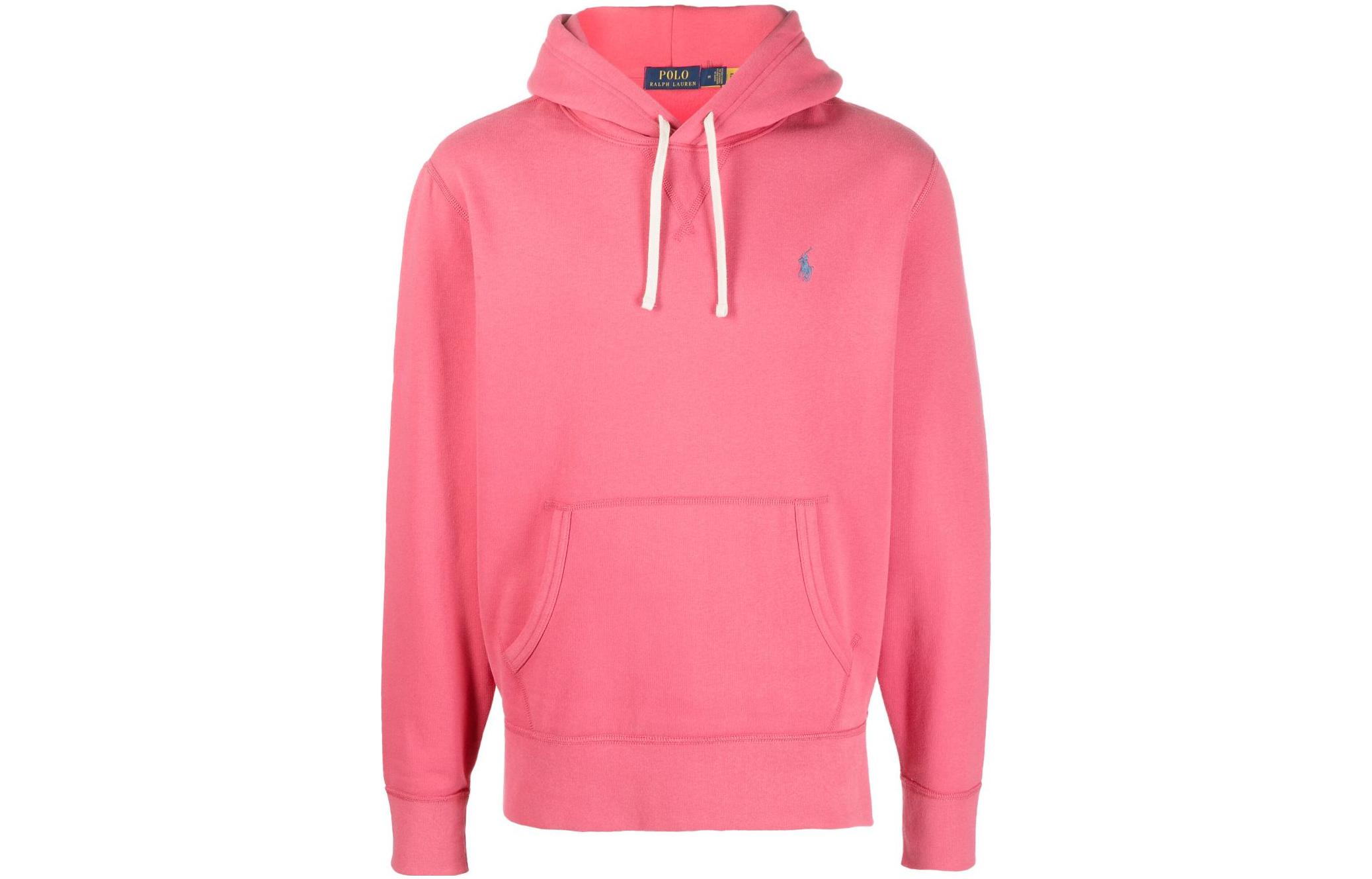 Ralph Lauren SS23 Pink Solid Logo Embroidered Drawstring Hoodie for Men 710766778-080