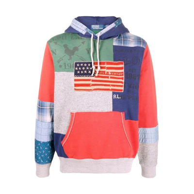 Ralph Lauren SS23 Red Patchwork Drawstring Hoodie Casual Style 710879074-001