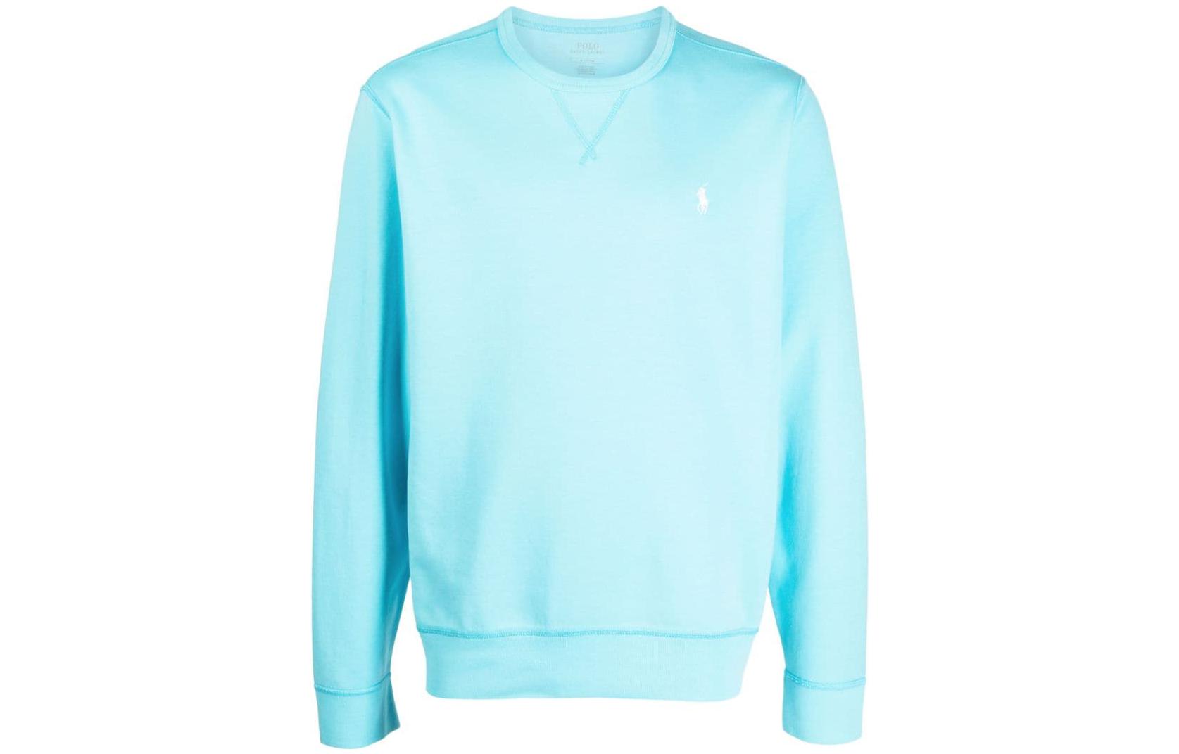 Ralph Lauren SS23 Solid Color Logo Embroidered Crewneck Sweatshirt Blue Mens 710881519-009