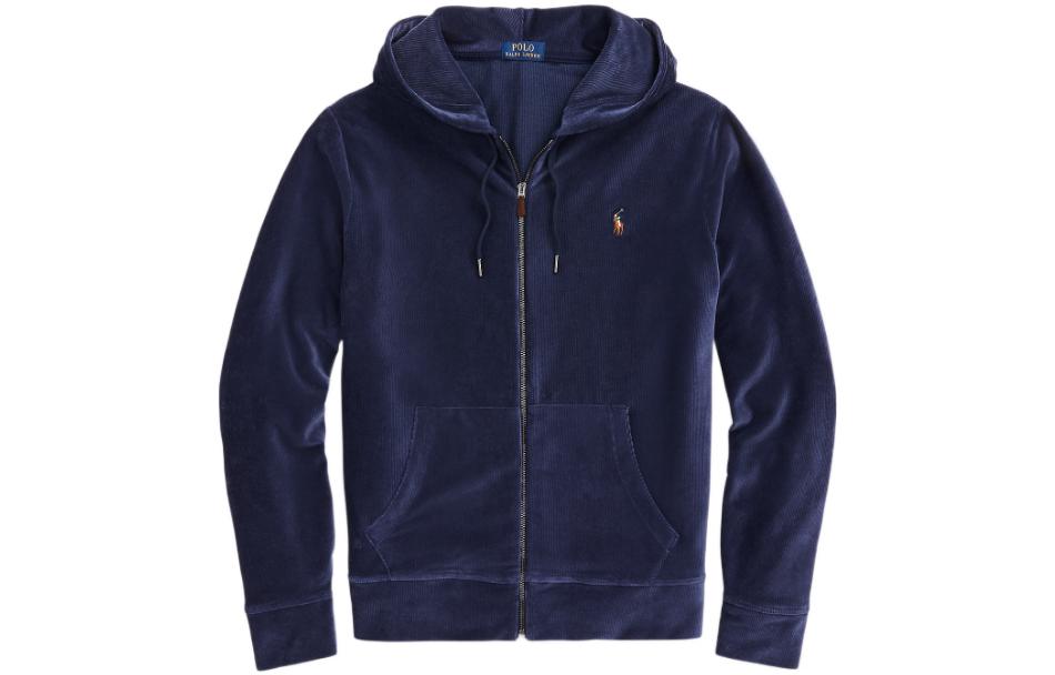 Ralph Lauren SS23 Solid Corduroy Full-Zip Hoodie Navy Blue MNPOKNI16822672-410