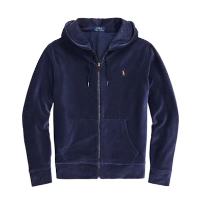 Ralph Lauren SS23 Solid Corduroy Full-Zip Hoodie Navy Blue MNPOKNI16822672-410