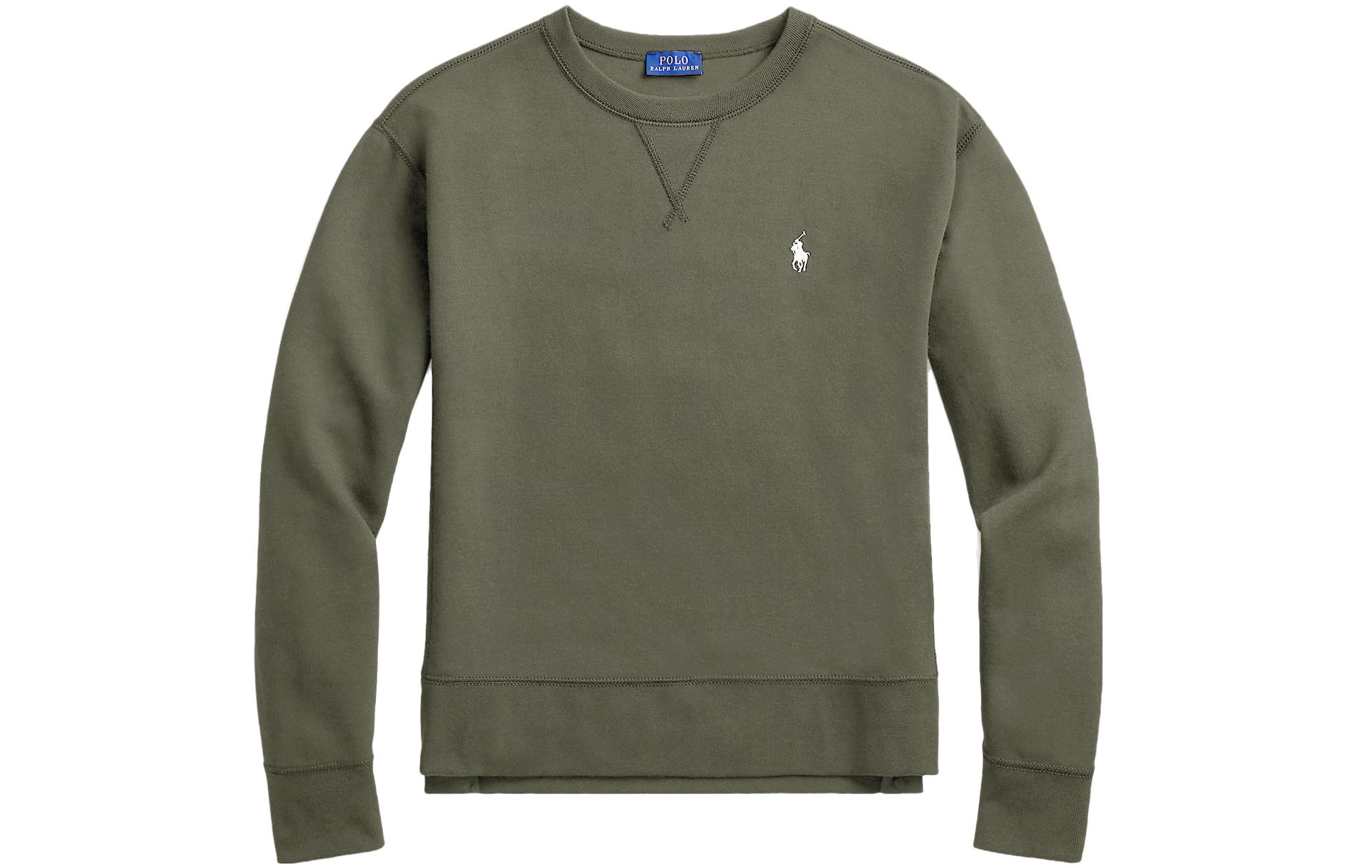 Ralph Lauren SS23 Solid Crewneck Long Sleeve Pullover Sweatshirt Green Mens 211782357-007